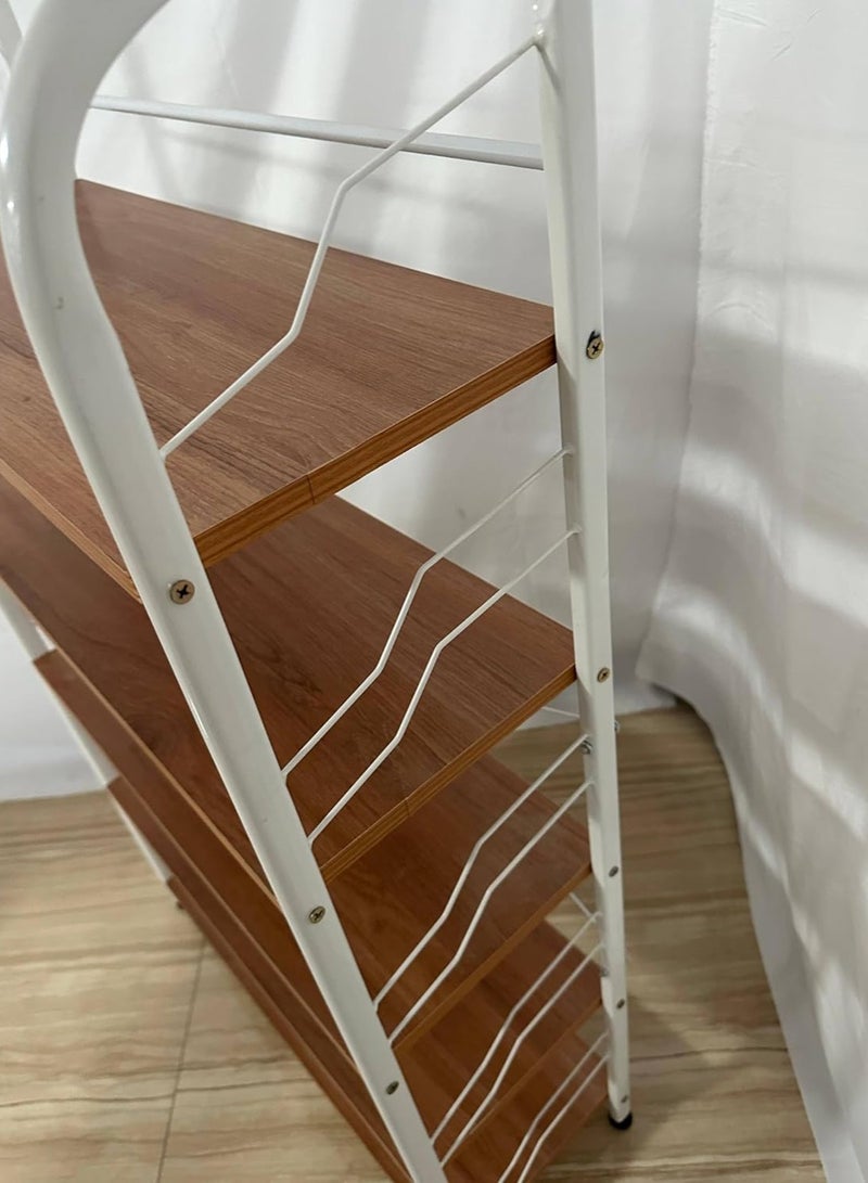 DecorHills 5-Tier Storage Shelf - White Metal Frame with Brown Wooden Shelves (125x60x30cm) - Freestanding Organizer for Kitchen, Bathroom & Living Room - Space-Saving Home Storage Solution - Image 3
