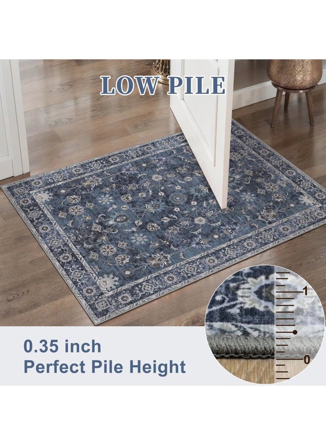 Tangsoo 2.6x8 Runner Rug for Hallway Kitchen, Non Slip Washable Long Rug Runner Boho Vintage Floral Carpet, Distressed Blue Black Soft Low Pile Indoor Runners for Entryway, Laundry, Kids&pets Friendly - Image 5