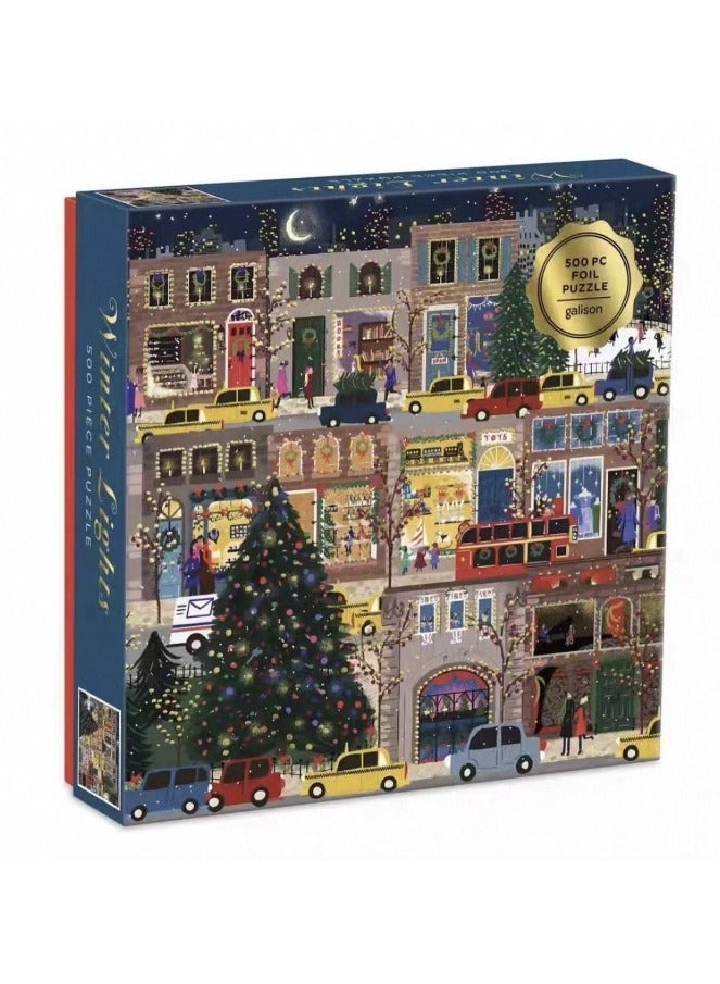 500pcs adult cartoon puzzle, cartoon drawing challenge puzzle, suitable for family activities, game nights, gifts to relieve stress, winter lights - Image 1