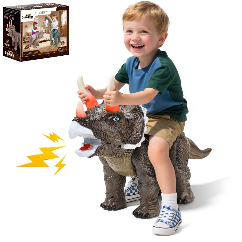 Twinkoo Dinosaur Ride On Toy Cars for Kids Realistic Triceratops Push Car with Three Sound EffectsSound and Light Effects PP Wheels for IndoorOutdoor PlayBest Gift for KidsTriceratops - Image 3
