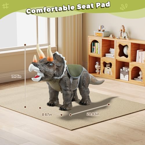 Twinkoo Dinosaur Ride On Toy Cars for Kids Realistic Triceratops Push Car with Three Sound EffectsSound and Light Effects PP Wheels for IndoorOutdoor PlayBest Gift for KidsTriceratops - Image 5