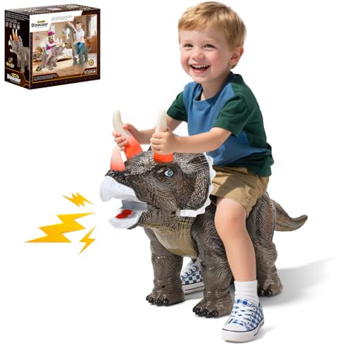 Twinkoo Dinosaur Ride On Toy Cars for Kids Realistic Triceratops Push Car with Three Sound EffectsSound and Light Effects PP Wheels for IndoorOutdoor PlayBest Gift for KidsTriceratops - Image 1