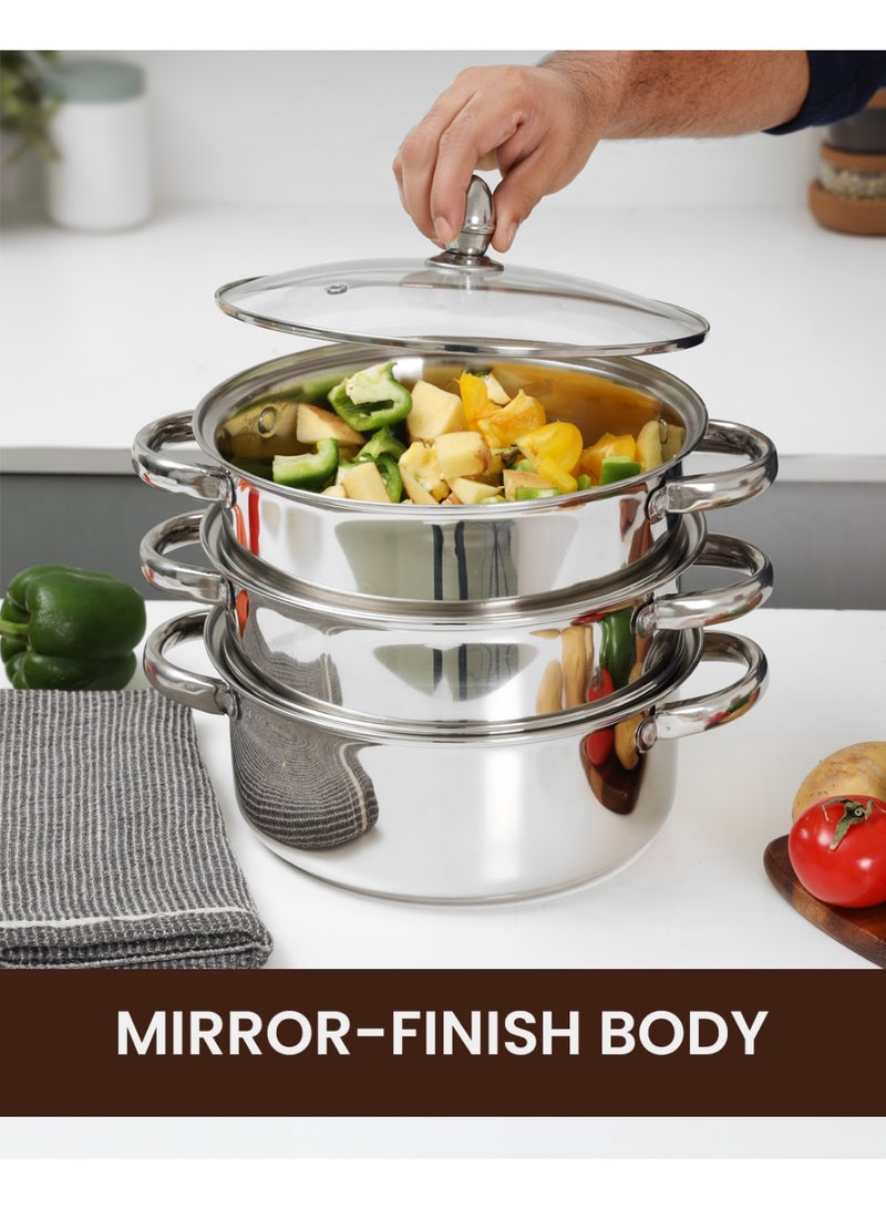 ديلكاسا قدر بخار ديلكاسا بثلاث طبقات من الفولاذ المقاوم للصدأ بغطاء زجاجي مقاس 22 سم 4.0 لتر - Image 3