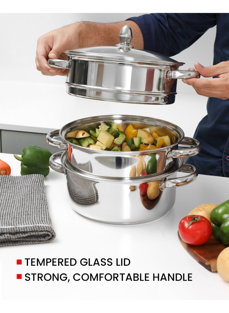 ديلكاسا قدر بخار ديلكاسا بثلاث طبقات من الفولاذ المقاوم للصدأ بغطاء زجاجي مقاس 22 سم 4.0 لتر - Image 4