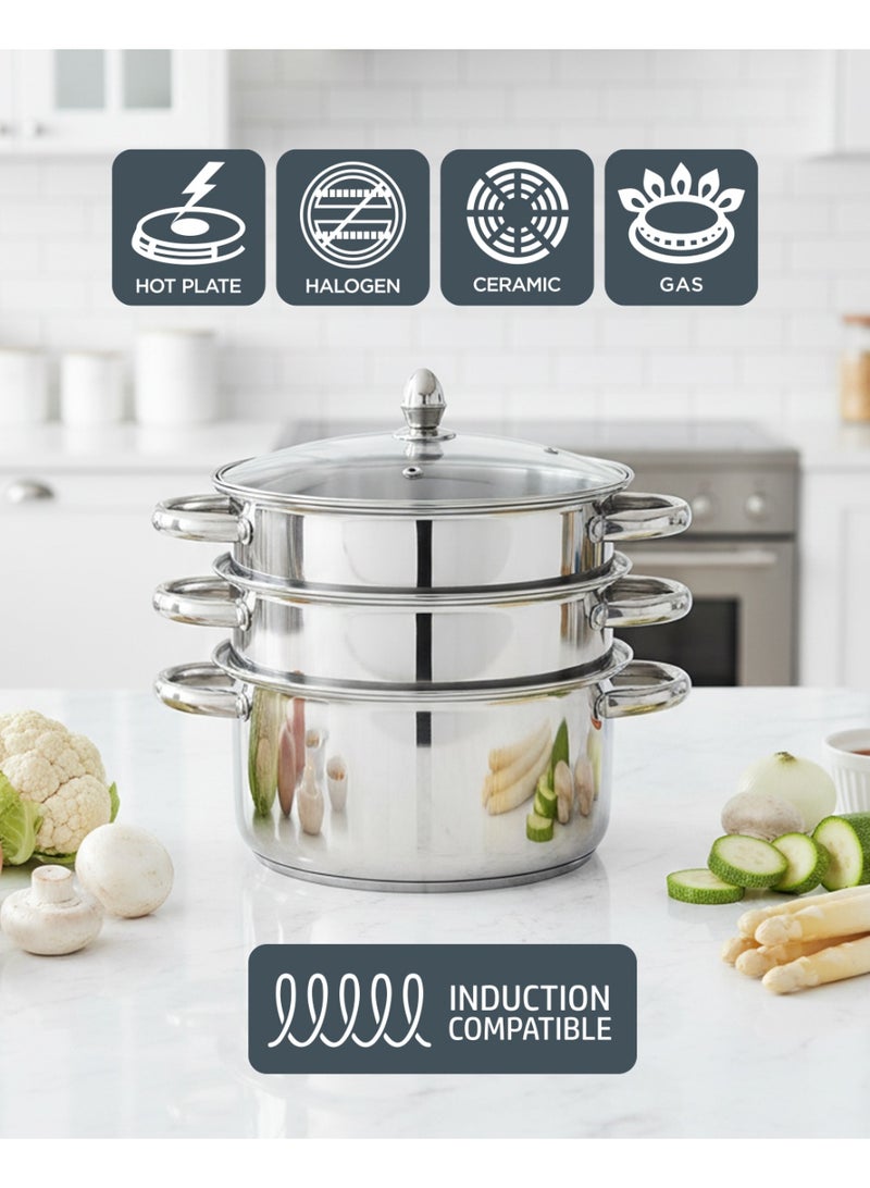 ديلكاسا قدر بخار ديلكاسا بثلاث طبقات من الفولاذ المقاوم للصدأ بغطاء زجاجي مقاس 22 سم 4.0 لتر - Image 2