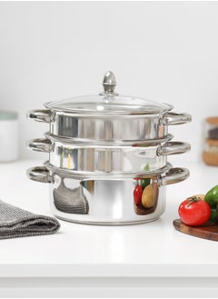 Delcasa 3 Layer SS induction Steamer pot with Glass Lid 24CM 4.0L
