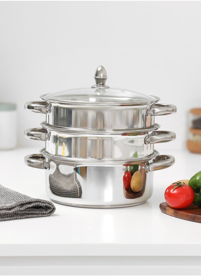 DELCASA - Delcasa 3 Layer SS induction Steamer pot with Glass Lid 24CM 4.0L - Image 1
