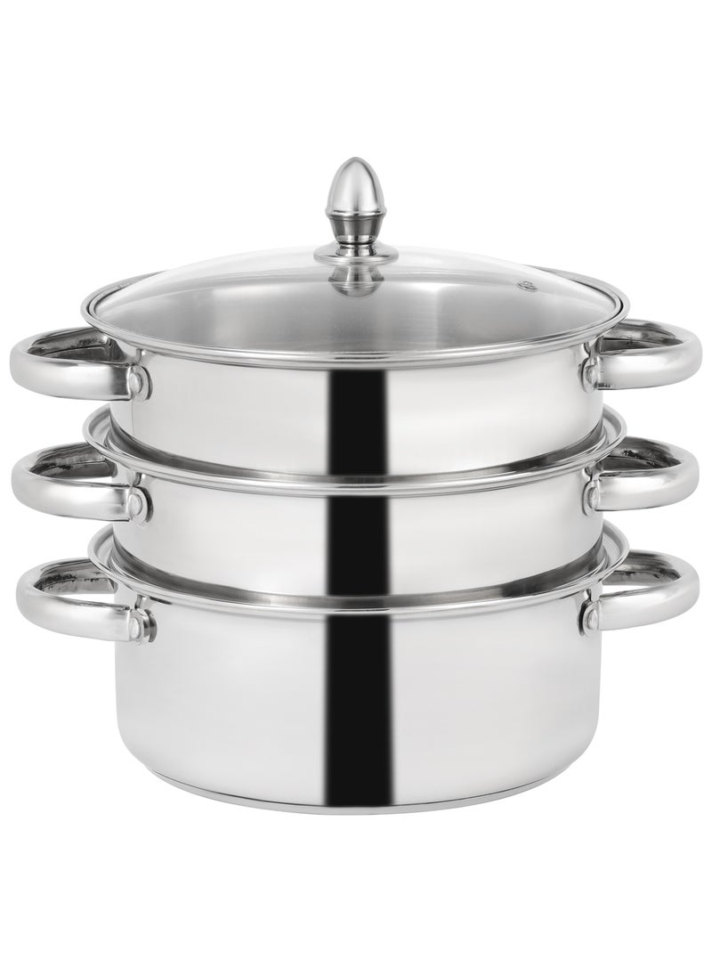 DELCASA - Delcasa 3 Layer SS induction Steamer pot with Glass Lid 24CM 4.0L - Image 1