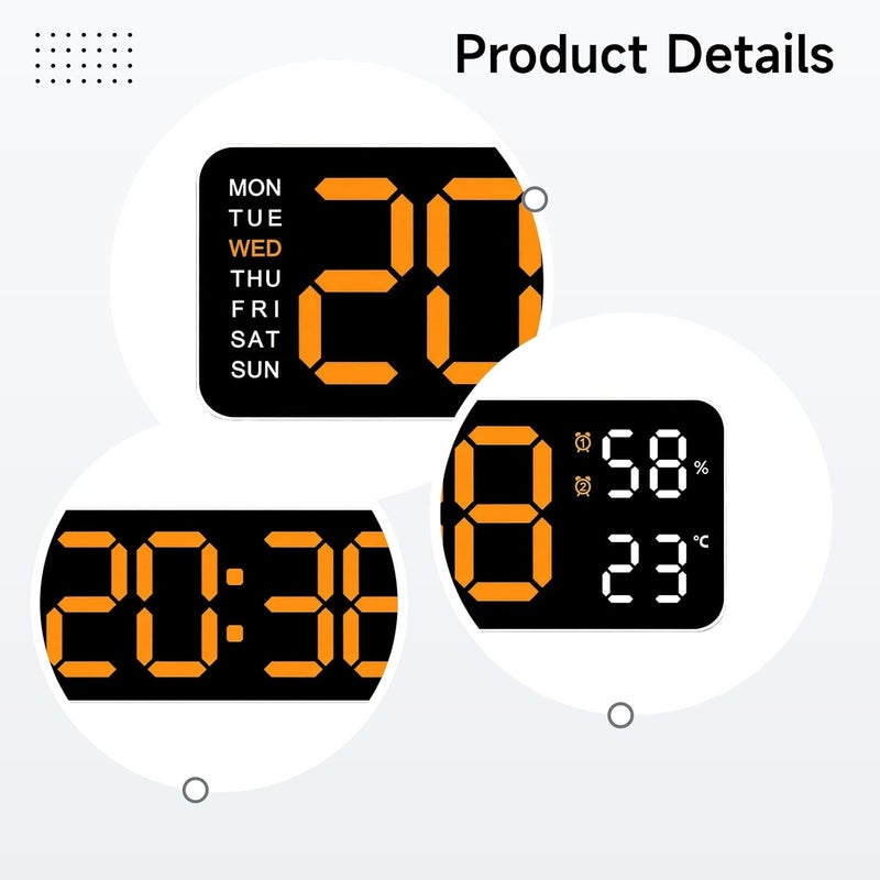 ساعة LED مثبتة على الحائط، شاشة بحجم 9 بوصات، منبه مزدوج، تعمل بالطاقة الUSB، إطار بلاستيكي، مثالية للاستخدام في المنزل والمكتب - Image 2