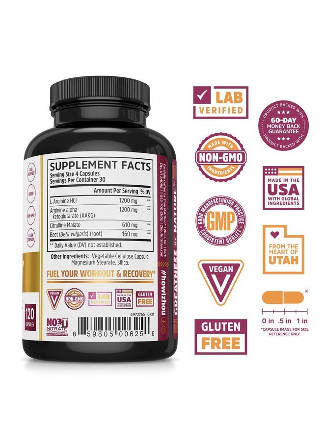 Zhou Zhou Nitric Oxide with L Arginine, Citrulline Malate, AAKG and Beet Root | Powerful N.O. Booster and Muscle Builder for Strength, Blood Flow and Endurance | 30 Servings, 120 Veggie Caps  - Image 3