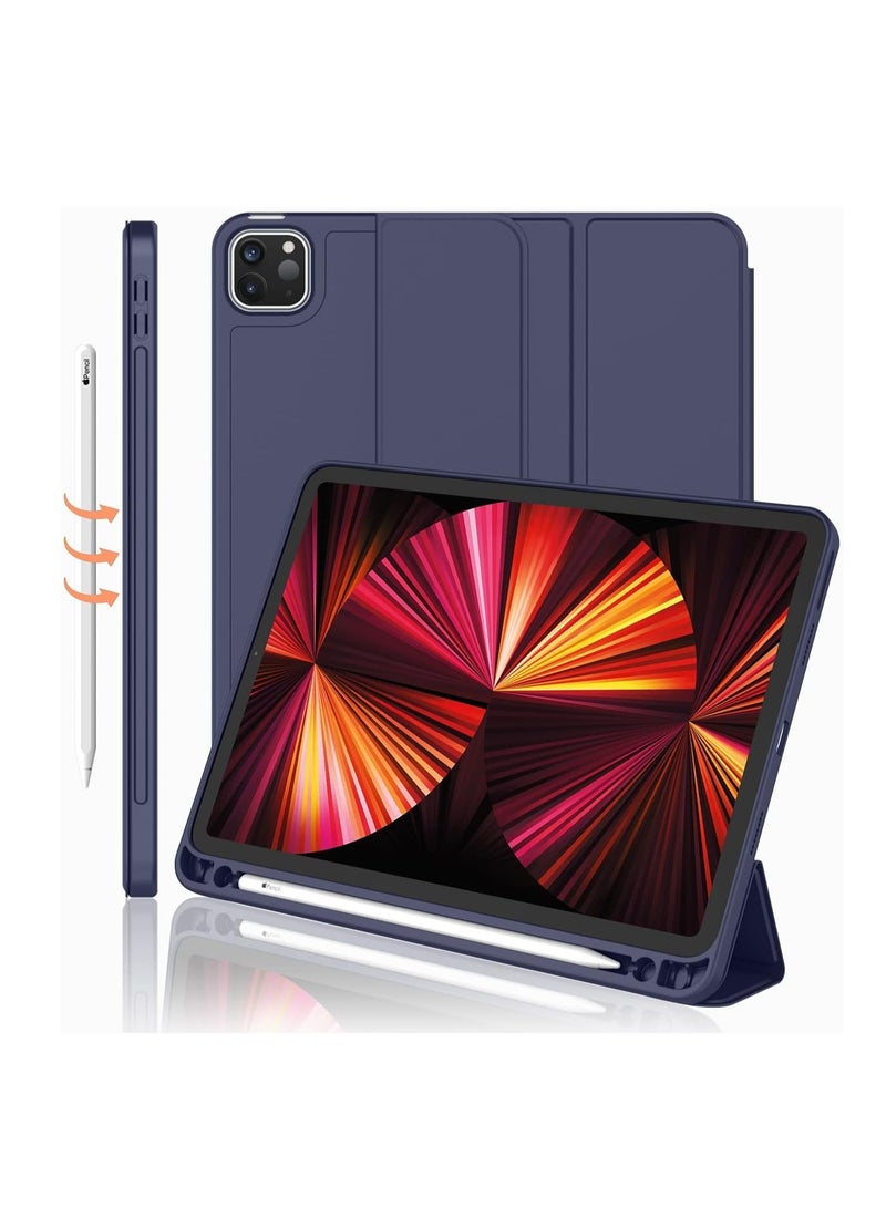 LEDIN iPad Pro 11 Inch Case 2022 4th Gen/2021 3rd Gen /2020 2nd Gen with Pencil Holder,Smart iPad Case Support Touch ID and Auto Wake/Sleep with Auto 2nd Gen Pencil Charging Blue - Image 1