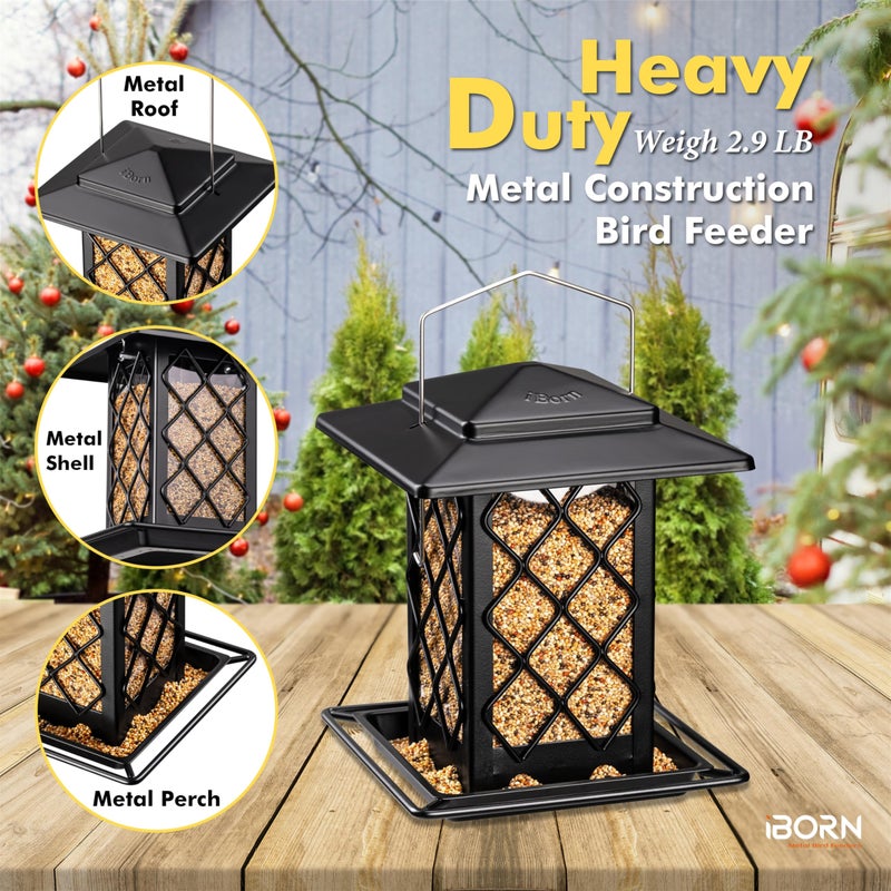 iBorn Bird Feeders for Outdoors, Metal Bird Feeder, Wild Bird Feeders for Cardinal, 2.4LBS Capacity,18cm Large Roof, Lantern Style, Black - Image 5