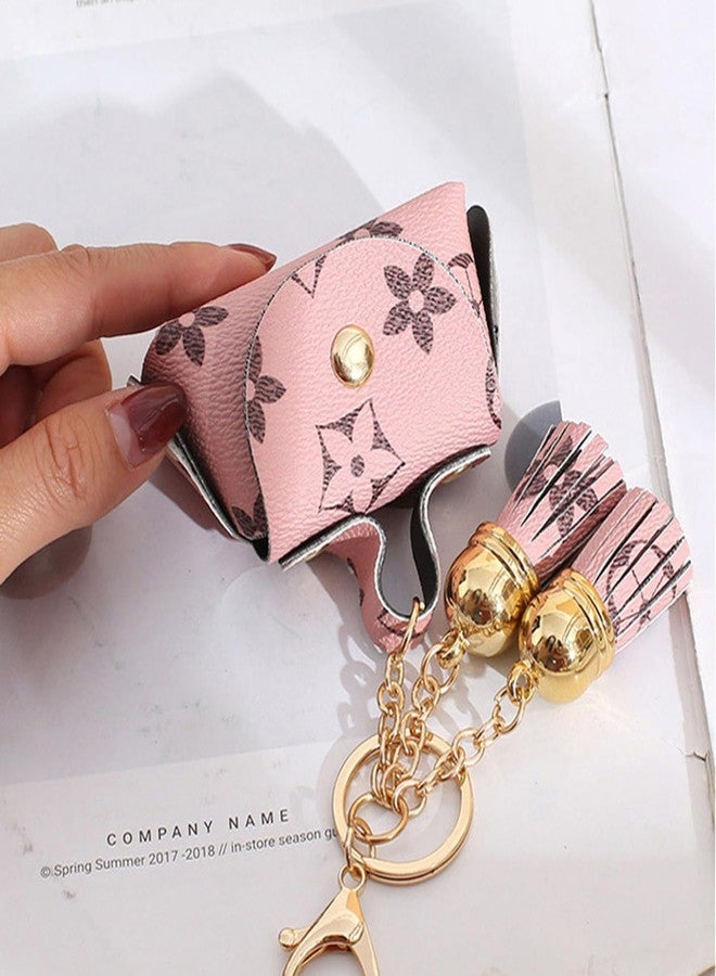 Flenzy Polyurethane Mini Purse Keychain with Floral Print and Tassels, Pack of 1, Pink and Gold - Image 4
