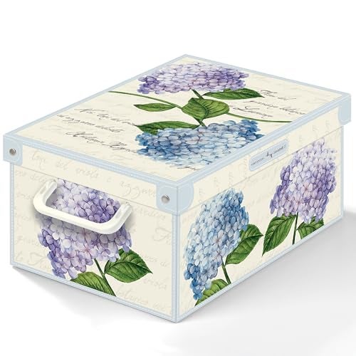 Lavatelli: Storage Box: Small - Hortensia Hydrangeas - Lid-Side Handles, Decorative Cardboard Organizer, Folds, Home-Clothes-Linens, 13.8 x 9.8 x 6.9 - Image 1