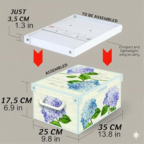 Lavatelli: Storage Box: Small - Hortensia Hydrangeas - Lid-Side Handles, Decorative Cardboard Organizer, Folds, Home-Clothes-Linens, 13.8 x 9.8 x 6.9 - Image 2