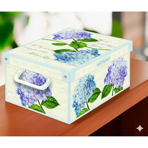 Lavatelli: Storage Box: Small - Hortensia Hydrangeas - Lid-Side Handles, Decorative Cardboard Organizer, Folds, Home-Clothes-Linens, 13.8 x 9.8 x 6.9 - Image 4