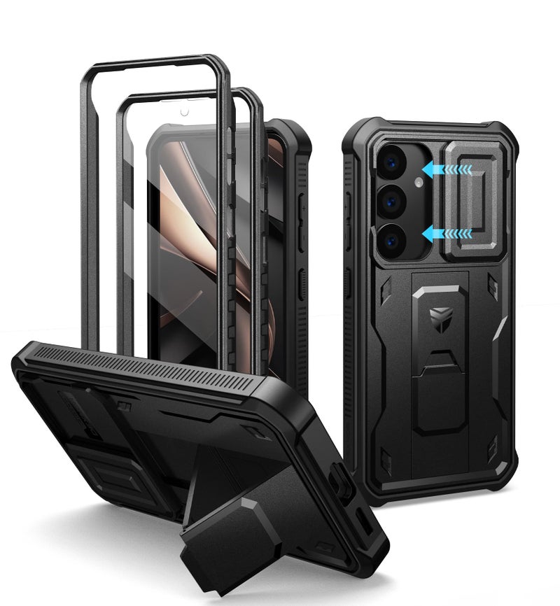 Dexnor for Samsung Galaxy S25 Case with Builtin Slide Camera Cover Screen Protector Kickstand HeavyDuty Shockproof Rugged Case FullBody Bumper Protective Cover for Galaxy S25 2025Black - Image 2