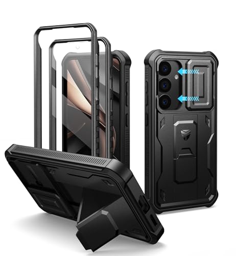Dexnor for Samsung Galaxy S25 Case with Builtin Slide Camera Cover Screen Protector Kickstand HeavyDuty Shockproof Rugged Case FullBody Bumper Protective Cover for Galaxy S25 2025Black - Image 1