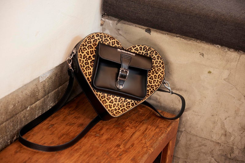 Dr. Martens Leather Heart Shaped Backpack, Black Kiev+Leopard Hair-On - Image 5