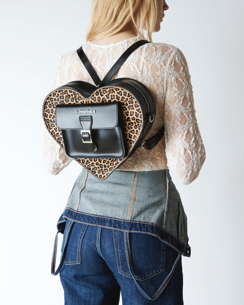 Dr. Martens Leather Heart Shaped Backpack, Black Kiev+Leopard Hair-On - Image 3