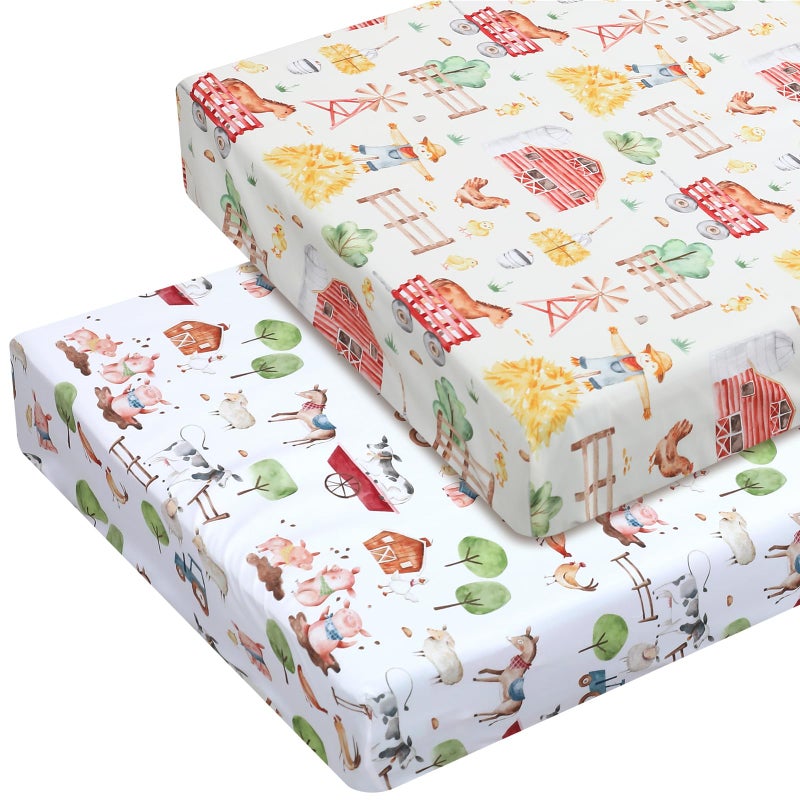 Mindsoft طقم ملاءات سرير أطفال من قطعتين من مايندسوفت، بتصميم حيوانات المزرعة الخيالية، مقاس 52 × 28 × 8 بوصة، مناسب لحديثي الولادة، ومستلزمات غرف الأطفال، وهدايا للأطفال حديثي الولادة، وأسرّة الأطفال الرضع، ومراتب الأطفال الصغار. - Image 1