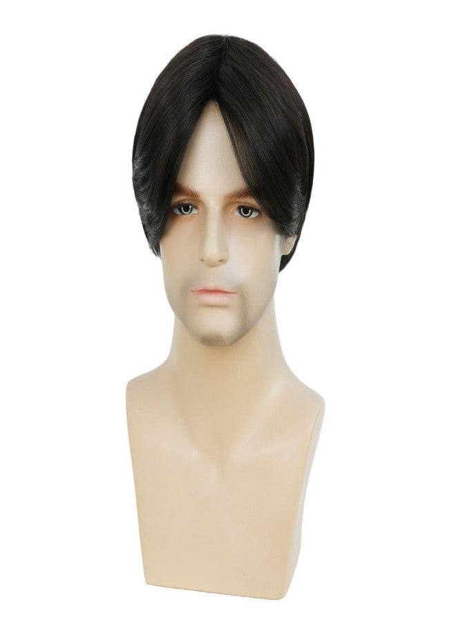 Swiking Mens Black Short Wigs Middle Part Layered Fluffy Natural Synthetic Male Hair Wig Daily Halloween Wig（Black） - Image 2