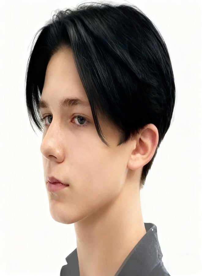 Swiking Mens Black Short Wigs Middle Part Layered Fluffy Natural Synthetic Male Hair Wig Daily Halloween Wig（Black） - Image 1