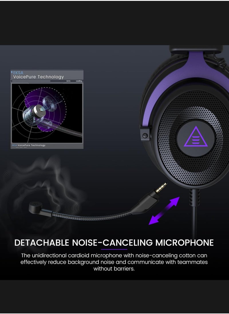 EKSA E900 Headset with Microphone for PC, PS4,PS5, Xbox - Detachable Noise Canceling Mic, 3D Surround Sound, Wired Headphone for Gaming, Computer, Laptop, 3.5MM Jack