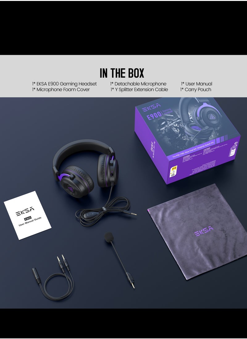 EKSA E900 Headset with Microphone for PC, PS4,PS5, Xbox - Detachable Noise Canceling Mic, 3D Surround Sound, Wired Headphone for Gaming, Computer, Laptop, 3.5MM Jack