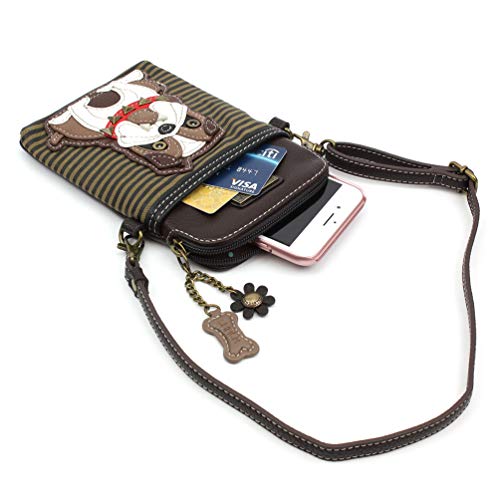 CHALA Dog Collection Cell Phone Crossbody Purse-Women PU Leather/Canvas Multicolor Handbag with Adjustable Strap - Bulldog - olive stripe - Image 4