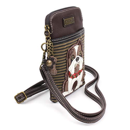 CHALA Dog Collection Cell Phone Crossbody Purse-Women PU Leather/Canvas Multicolor Handbag with Adjustable Strap - Bulldog - olive stripe - Image 2