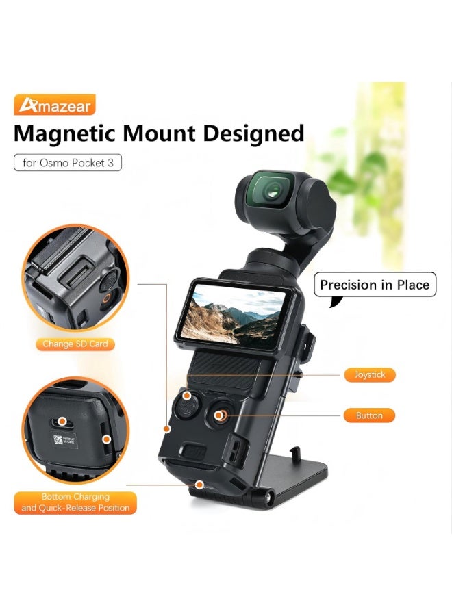 AMAZEAR Pocket 3 Magnetic Mount Stand Compatible with DJI Osmo Pocket 3, Upgraded Pocket3 Accessories Adapter Clamp Magnet Suction Case Holder on Desktop, Vertical Surface, 180° Adjustable Handle, WITH 2 Lens Protector + 2 LCD Screen Protector - Image 2