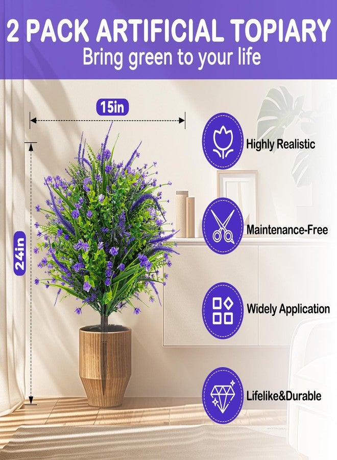 ENVEN 24" Artificial Topiary Ball Trees with Ground Spike, UV Resistant Artificial Flowers, Fake Evergreen Artificial Plants Flowers Brush for Outdoor Indoor Front Porch Garden - Image 3