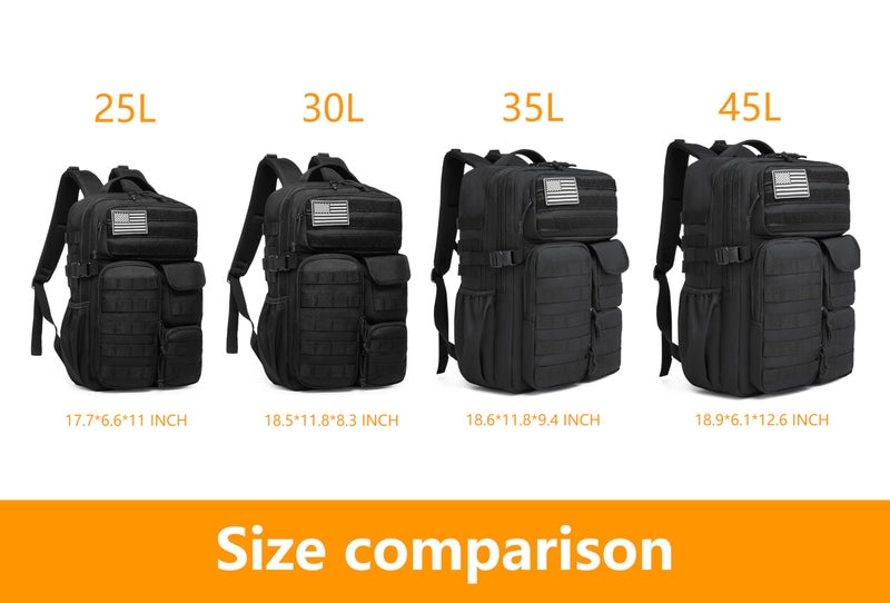 Wotony Tactical Backpack - Military waterproof backpack with multiple pockets and tactical gear for the outdoors (Black, 25L) - Image 3