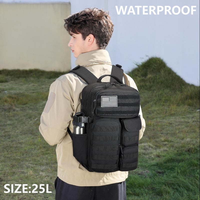 Wotony Tactical Backpack - Military waterproof backpack with multiple pockets and tactical gear for the outdoors (Black, 25L) - Image 4
