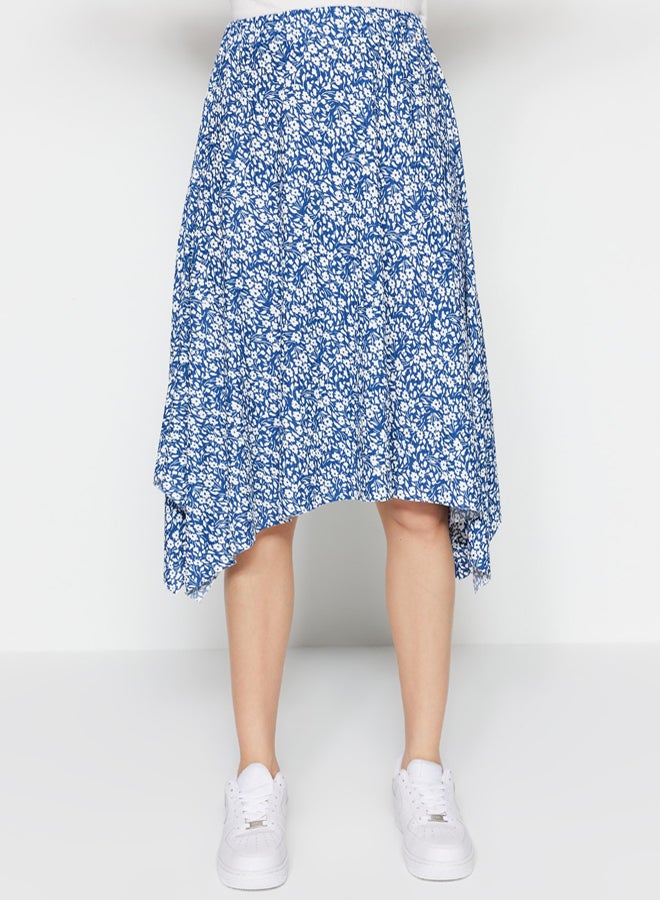 trendyol Indigo Patterned Flounce Asymmetric High Waist Midi Flexible Knitted Skirt - Image 4