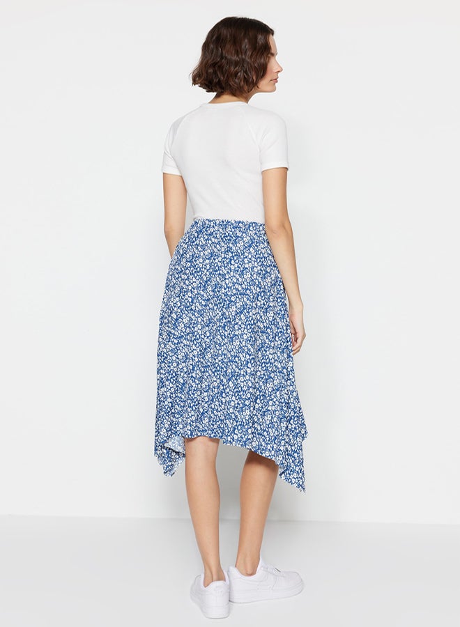trendyol Indigo Patterned Flounce Asymmetric High Waist Midi Flexible Knitted Skirt - Image 5
