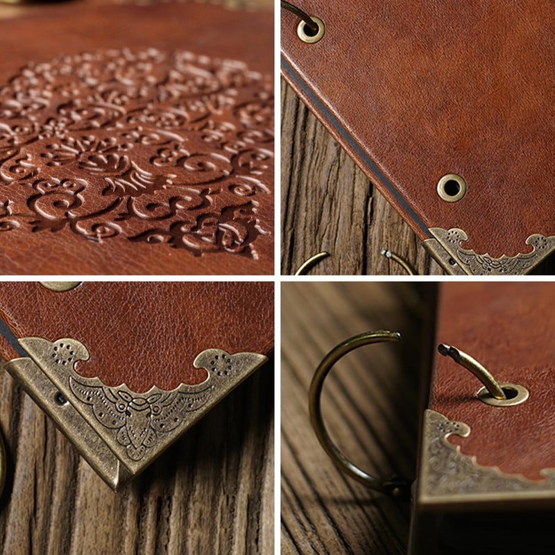 ADVcer Photo Album or DIY Scrapbook (10x10 inch 50 Pages Double Sided), Vintage Leather Cover Three-Ring Binder Picture Booth Albums with 9 Colors 408pcs Self Adhesive Photos Corners for Memory Keep - Image 3