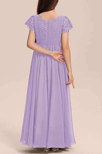 HOSIKA Girls Vintage Floral Lace Chiffon Pleated Maxi First Communion Family Party Dress for Kids 6-12 Years Light Purple - Image 5