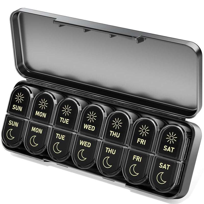 Betife AM PM Pill Organizer 7 Day, Weekly Pill Organizer 2 Times a Day, Daily Pill Box AM PM, Portable Travel Medicine Case, Day and Night Pill Container for Medication, Vitamin or Supplement - Image 1