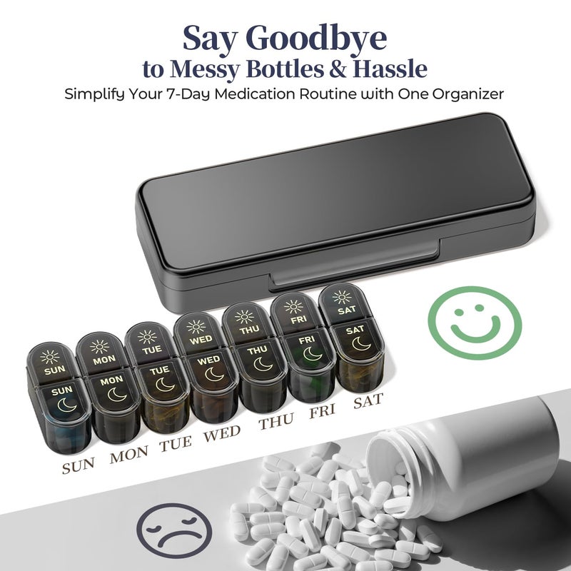 Betife AM PM Pill Organizer 7 Day, Weekly Pill Organizer 2 Times a Day, Daily Pill Box AM PM, Portable Travel Medicine Case, Day and Night Pill Container for Medication, Vitamin or Supplement - Image 5