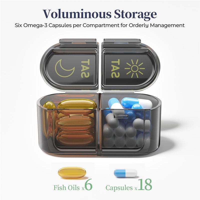 Betife AM PM Pill Organizer 7 Day, Weekly Pill Organizer 2 Times a Day, Daily Pill Box AM PM, Portable Travel Medicine Case, Day and Night Pill Container for Medication, Vitamin or Supplement - Image 2