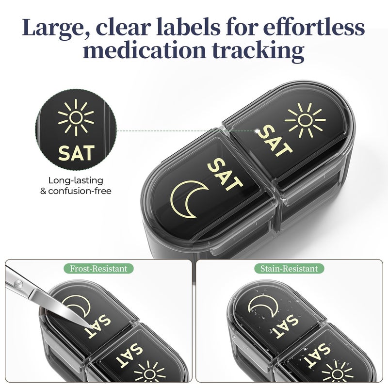 Betife AM PM Pill Organizer 7 Day, Weekly Pill Organizer 2 Times a Day, Daily Pill Box AM PM, Portable Travel Medicine Case, Day and Night Pill Container for Medication, Vitamin or Supplement - Image 3