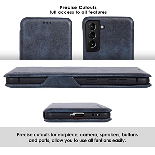 PULOKA for Samsung Galaxy S23 - Sleek Flip Case - Premium Vegan Leather Phone Cover with Card Slot - Slim, Durable, Privacy Protection - Kickstand Function - Elegant Flip Wallet Cases - Blue - Image 4