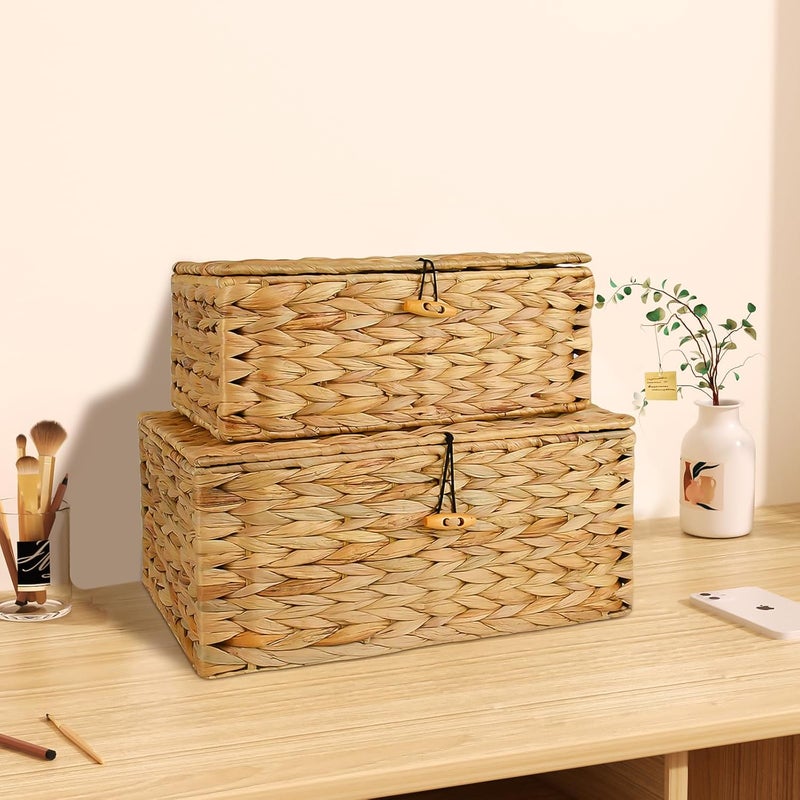 Esoes Wicker Storage Basket Woven Rattan Storage Box With Lids Seagrass Laundry Baskets Makeup Organizer For Bathroom, Living Room, Kitchen (L+XXL Water gourd rattan) - Image 5