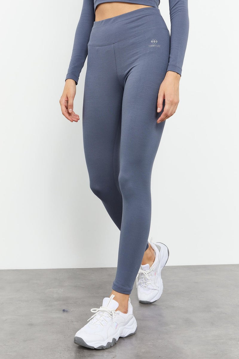 Tommy Life Petrol Women's High Waist Long Sleeve Crop Top Leggings Set - 95286  - Image 5