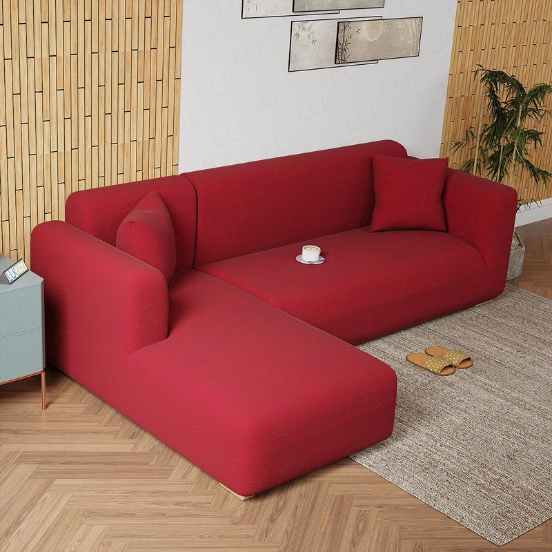 Lukzer غطاء أريكة لكسير بشكل L عالمي مضاد للانزلاق (صندوق أحمر منقوش/ 185 سم-230 سم) - الجانب الأيسر (LHS) واقي أثاث مرن لغرفة المعيشة - Image 1