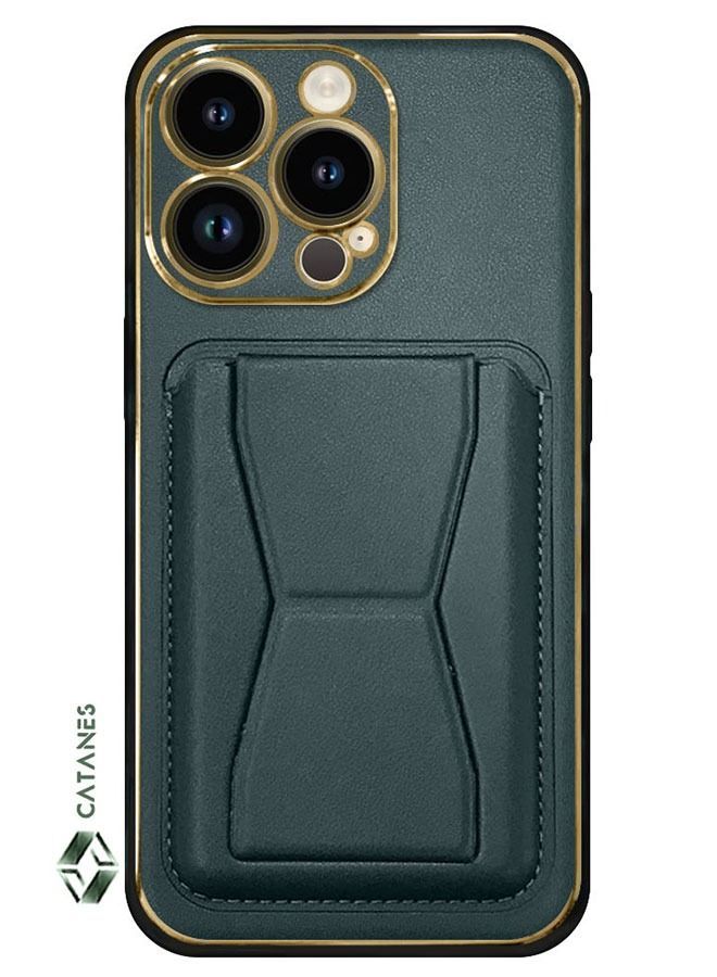 CATANES iPhone 14 Pro Case Cover Kickstand And Wallet Case Green - Image 2