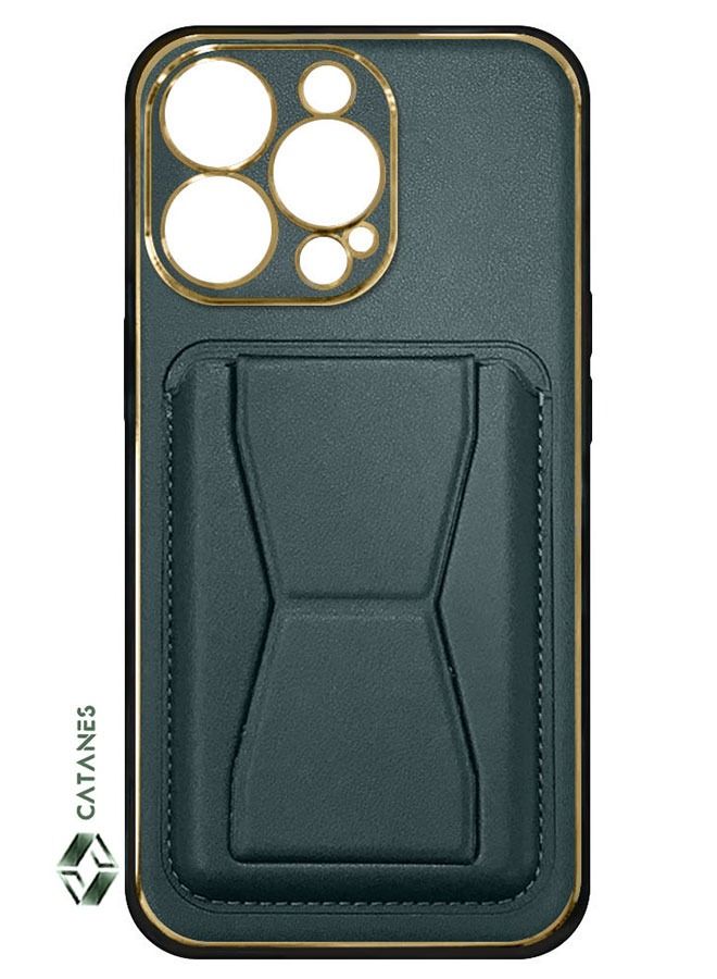 CATANES iPhone 14 Pro Case Cover Kickstand And Wallet Case Green - Image 3