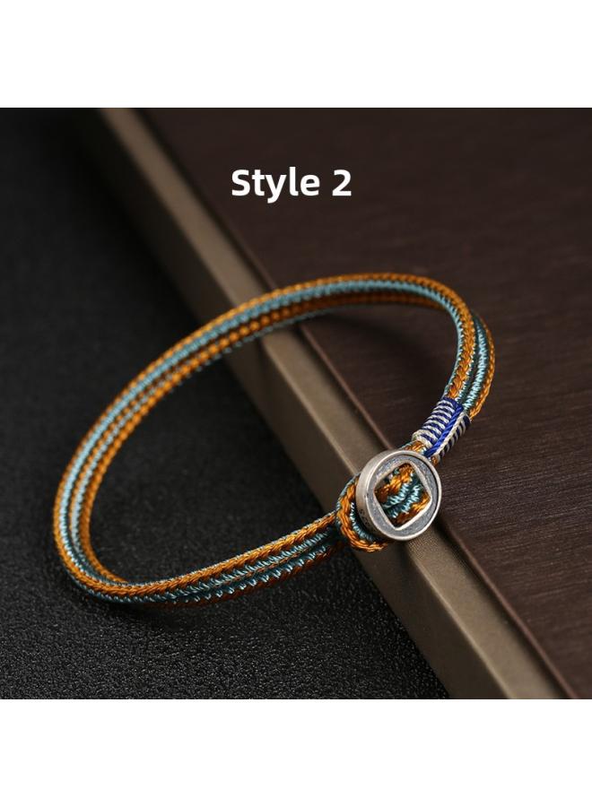 Dragon Knot Fashion Men's Hand-woven Hand Rope 925 Silver Button Shaw Bracelet Niche Star Wars Same Style Couple Gift 